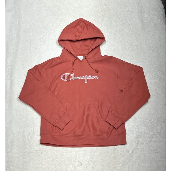 Champion Reverse Weave Spellout Fuzy Logo Hoodie Sweater Women's Medium Salmon - Picture 1 of 9